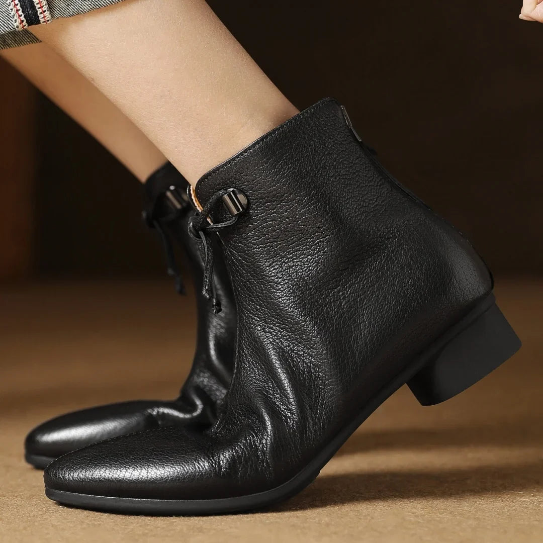 Bottine plate noir Cuir Femme - Santiags modernes avec nœud papillon 4