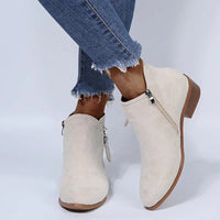 Santiag basse beige Daim Femme - Style British avec boucle et fermeture éclair 2