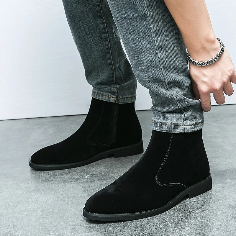 Bottine haute noir Daim Synthétique Homme - Élégance moderne avec fermeture éclair visible 4