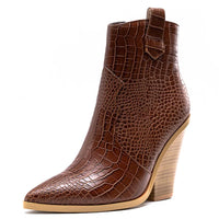 Santiag mi-haute marron Simili Cuir Femme - Texture crocodile avec sangle décorative 3
