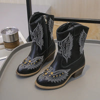 Santiag mi-haute marron Simili Cuir Fille - Broderies western avec clous dorés 4