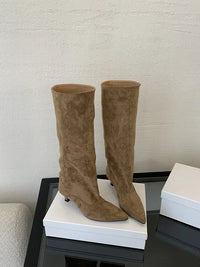 Botte haute marron clair Daim Synthétique Femme - Élégance sophistiquée à bout pointu 2