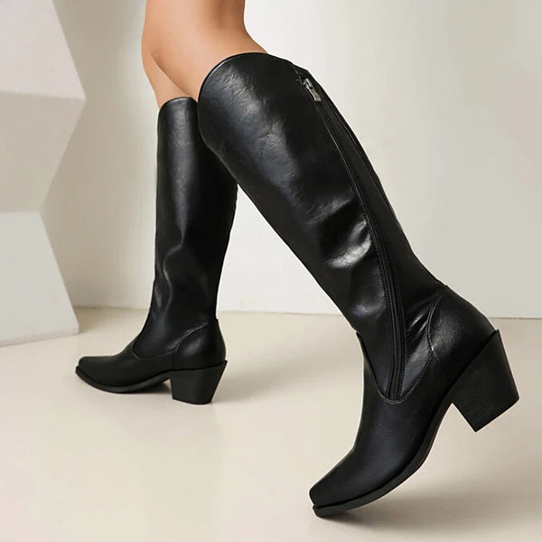 Santiag haute camel Simili Cuir Femme - Élégance moderne et bout pointu chic