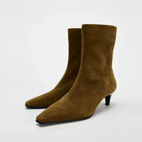 Santiag basse marron Daim Femme - Style rétro avec talon carré haut