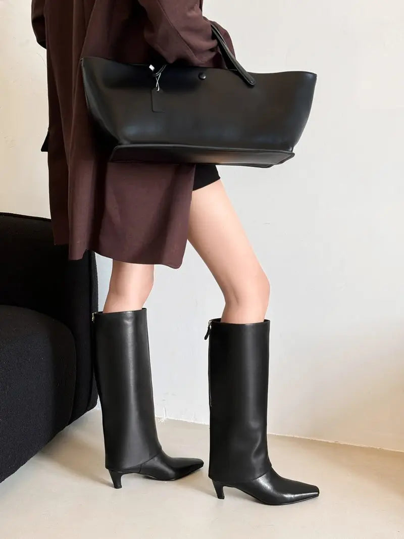 Santiag haute Cuir Femme - Élégantes bottes modernes à talon carré