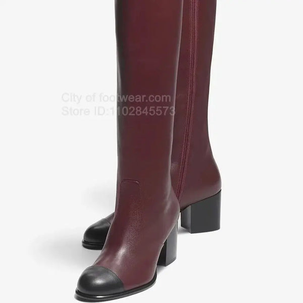 Botte haute rouge Simili Cuir Femme - Santiags rouges avec embout noir contrastant