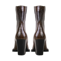 Santiag mi-haute marron foncé Synthétique Femme - Motif crocodile et talon incliné chic 4