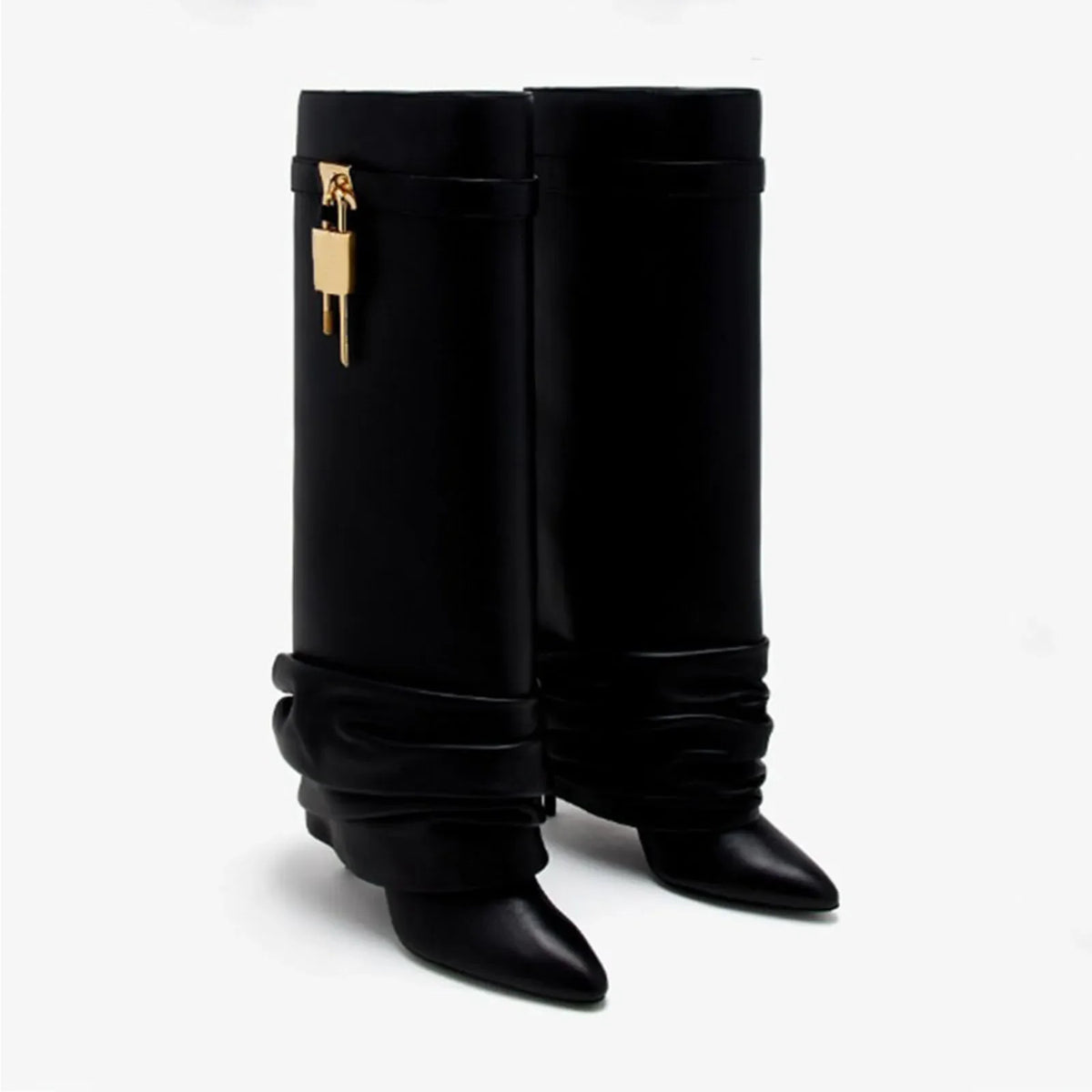 Botte haute noir Simili Cuir Homme - Style cowboy moderne avec cadenas doré 6