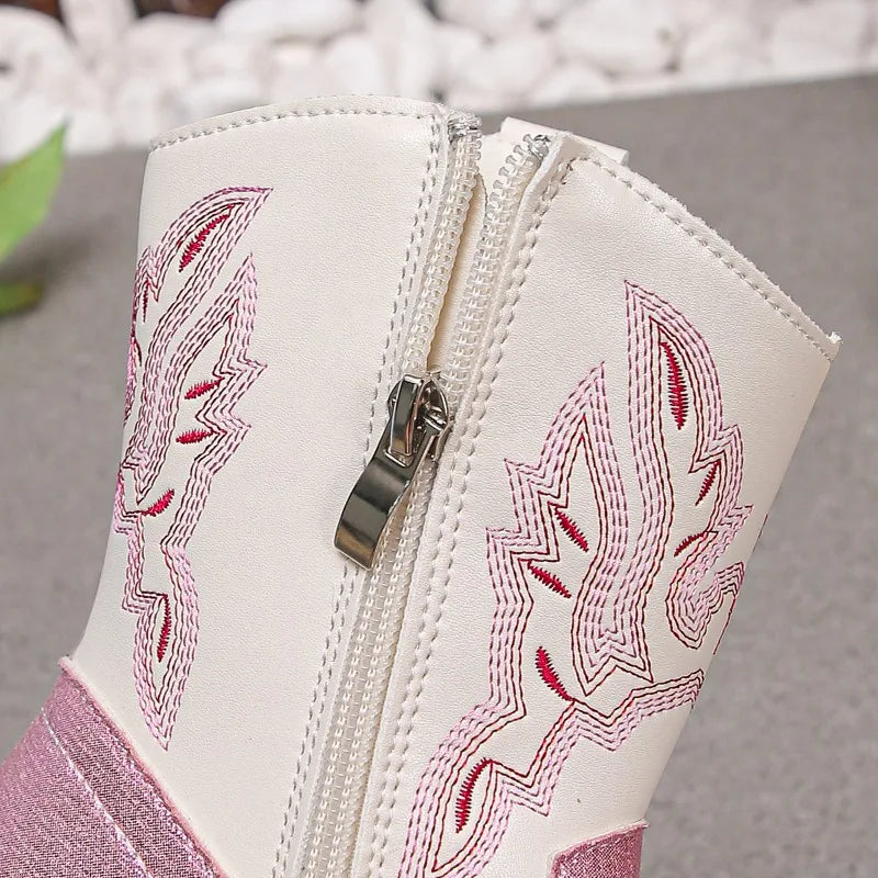 Santiag basse rose à paillettes Synthétique Fille - Rose scintillant avec broderies western 7
