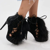 Santiag mi-haute noir Synthétique Femme - Découpes géométriques, fourrure luxuriante 3