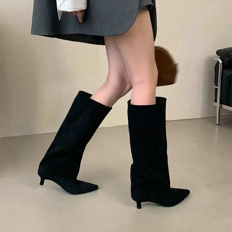 Botte haute noir Daim Synthétique Femme - Santiags élégantes en daim noir synthétique 3