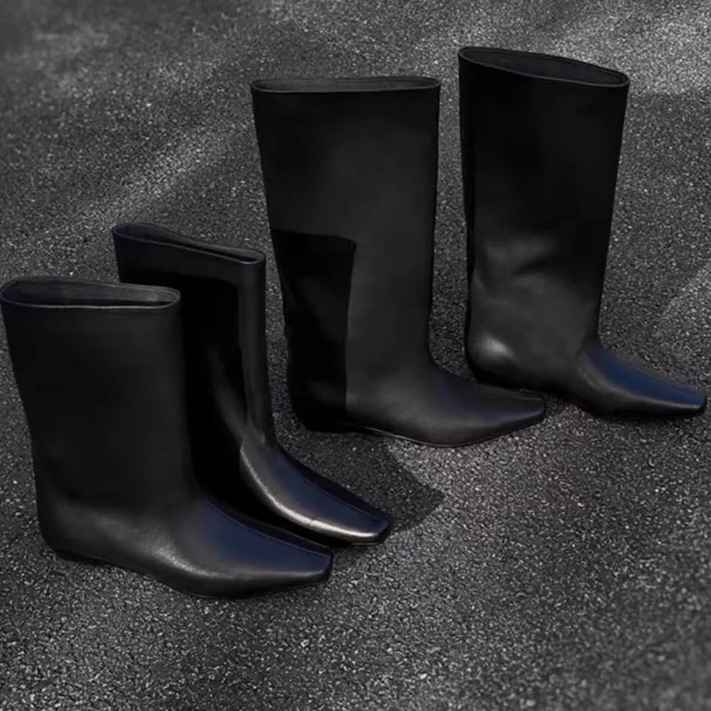 Santiag mi-haute gris Synthétique Femme - Bottes grises modernes à bout carré