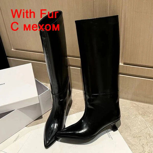 Santiag haute noir Cuir Femme - Talon étrange et appliques élégantes