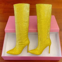 Santiag haute vert Daim Synthétique Femme - Éclat brillant avec talons aiguilles vertigineux 3