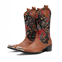 Santiag mi-haute marron foncé Cuir Homme - Broderies métallisées et style rétro chic 3