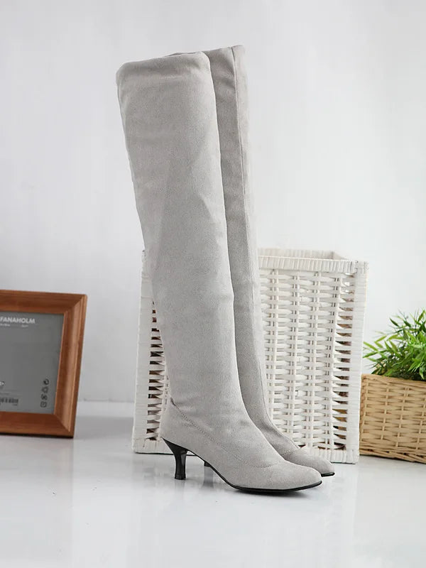 Botte haute gris Daim Synthétique Femme - Style western moderne avec talon aiguille 3