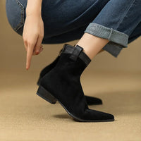 Santiag mi-haute noir Daim Femme - Élégance avec bout pointu en daim 3