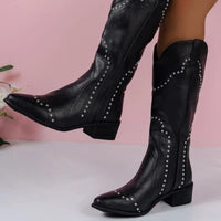 Santiag haute noir Simili Cuir Femme - Clous et couture pour style western 7