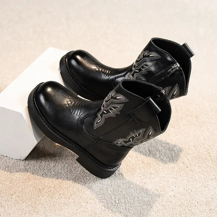 Santiag mi-haute noir Simili Cuir Fille - Broderies western et couture authentique 4