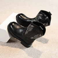 Santiag mi-haute noir Simili Cuir Fille - Broderies western et couture authentique 4