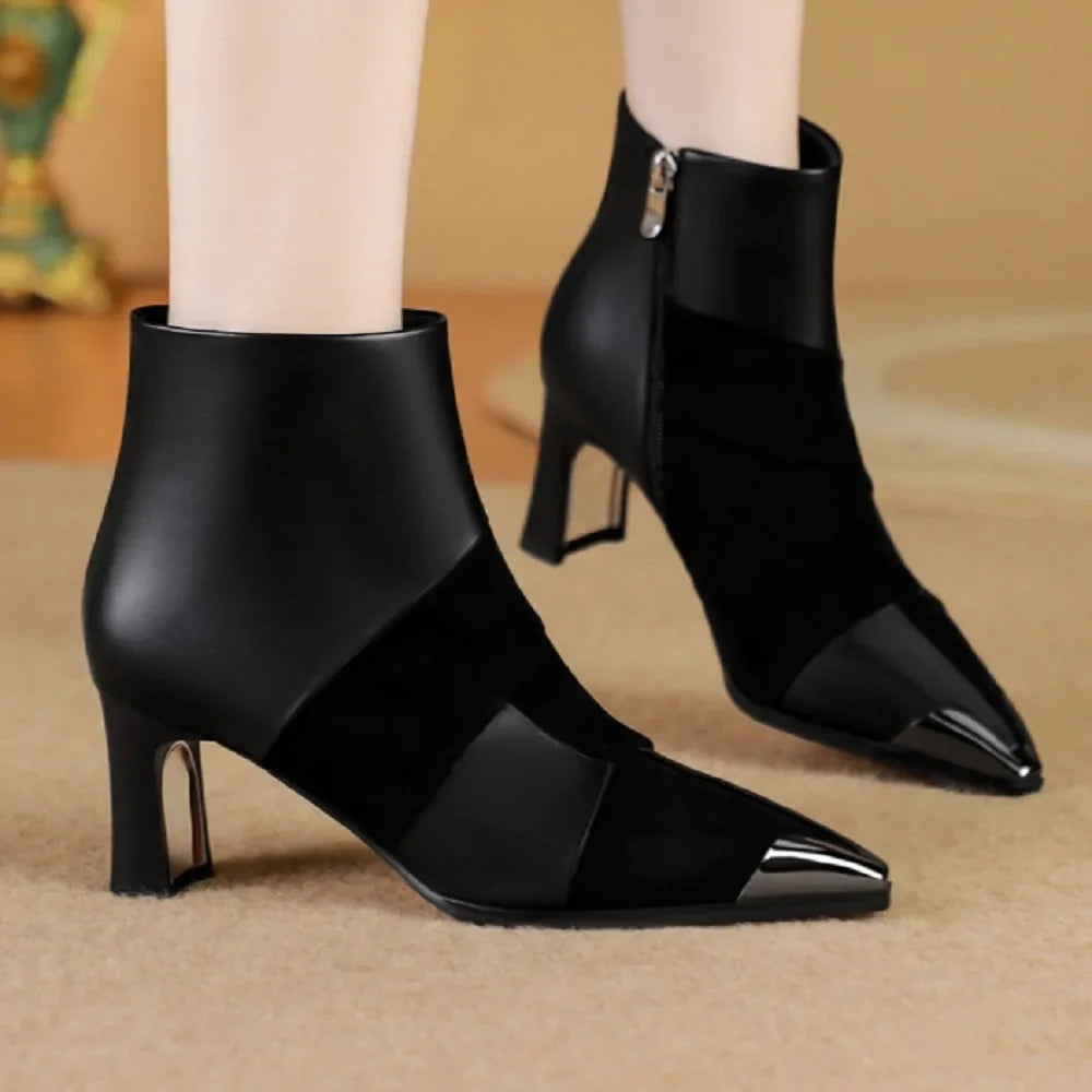 Bottine noir Cuir Femme - Santiags bicolores, bout pointu verni 3