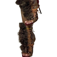 Santiag mi-haute marron Daim Synthétique Femme - Talon haut orné de fourrure élégante 2