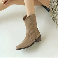 Santiag basse beige Daim Femme - Élégance rétro avec talons carrés 5