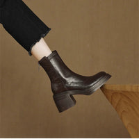 Santiag mi-haute marron foncé Synthétique Femme - Talon épais et bout carré distinctif 2