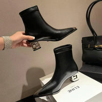 Santiag basse noir Simili Cuir Femme - Talon géométrique métallique distinctif et moderne 3