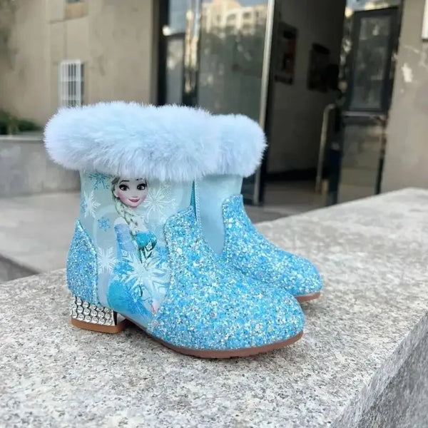 Santiag mi-haute rose Synthétique Enfant - Paillettes roses et fourrure douce