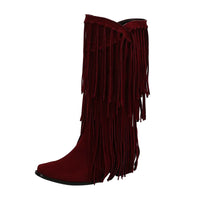 Santiag mi-haute marron foncé Simili Cuir Femme - Style rétro aux longues franges dynamiques 4