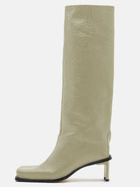 Santiag haute beige Synthétique Femme - Talons carrés modernes et texture grainée 2