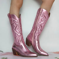 Santiag mi-haute doré Synthétique Femme - Style moderne avec broderies élégantes 2