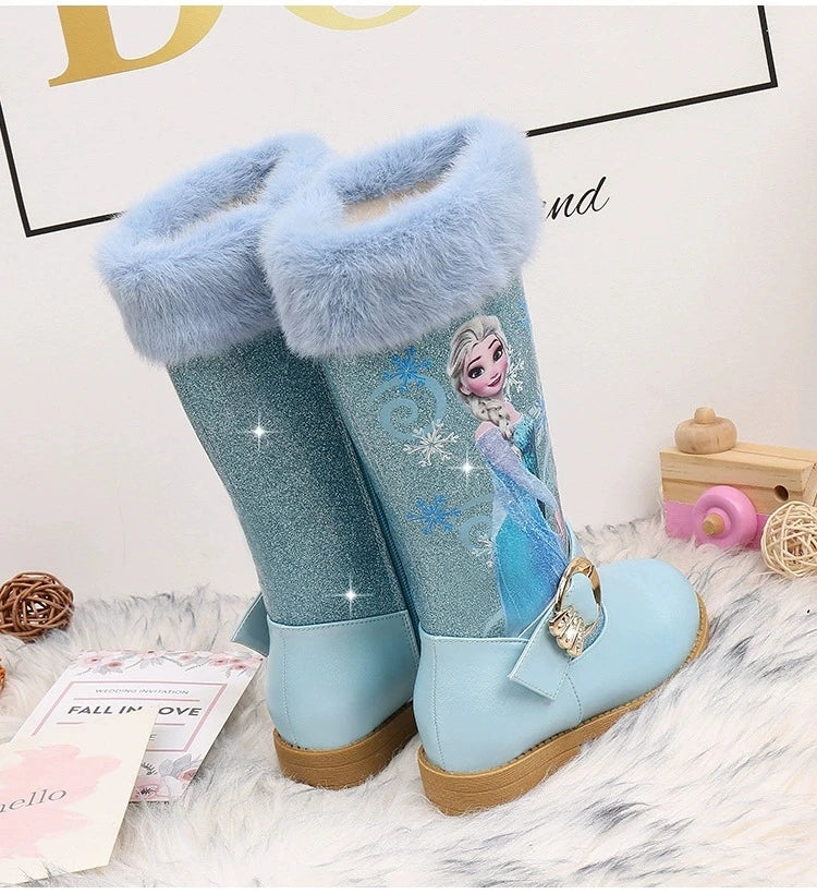 Santiag mi-haute bleu Simili Cuir Fille - Style féerique avec personnage animé et fourrure 3