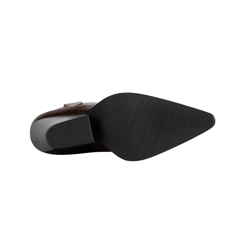 Santiag mi-haute marron foncé Synthétique Femme - Bout pointu, texture croco, talon incliné 5