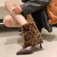 Bottine à talon marron foncé Synthétique Femme - Motif léopard, pointe effilée élégante 5