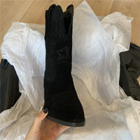 Santiag mi-haute marron clair PU Femme - Broderies western et texture daim élégante 4