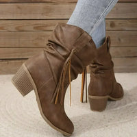 Santiag mi-haute marron Simili Cuir Femme - Franges western et talon carré moderne 6
