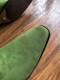 Santiag haute vert Daim Femme - Bottes élégantes à bout pointu unique 3