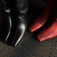 Bottine haute rouge Cuir Femme - Bottines rouges à bout carré épuré 6