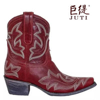 Santiag mi-haute rouge Synthétique Femme - Éclat rouge et broderies florales élégantes 4