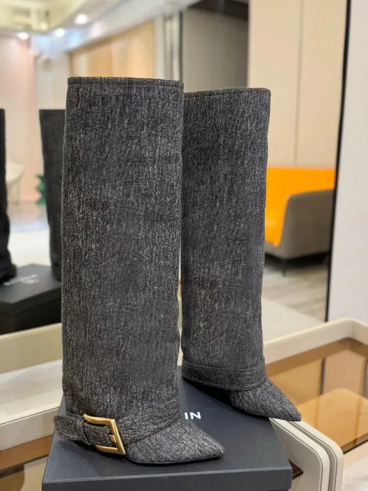 Santiag haute marron Synthétique Femme - Élégance moderne avec motif léopard audacieux