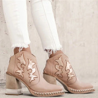 Santiag basse beige Simili Cuir Femme - Broderies florales et clous métalliques 3