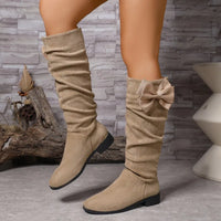 Santiag haute beige Daim Femme - Nœud papillon arrière élégant et féminin 3