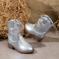 Santiag mi-haute argentée Simili Cuir Fille - Broderies argentées élégantes et modernisées 1