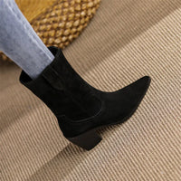 Santiag mi-haute noir Daim Femme - Élégantes bottes à bout pointu cousues 2