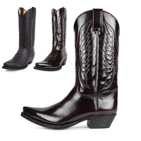 Santiag mi-haute marron foncé Simili Cuir Homme - Talon carré et coutures élégantes 1
