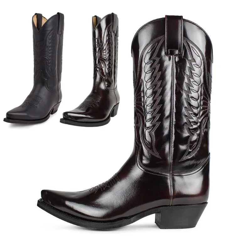 Santiag mi-haute marron foncé Simili Cuir Homme - Talon carré et coutures élégantes