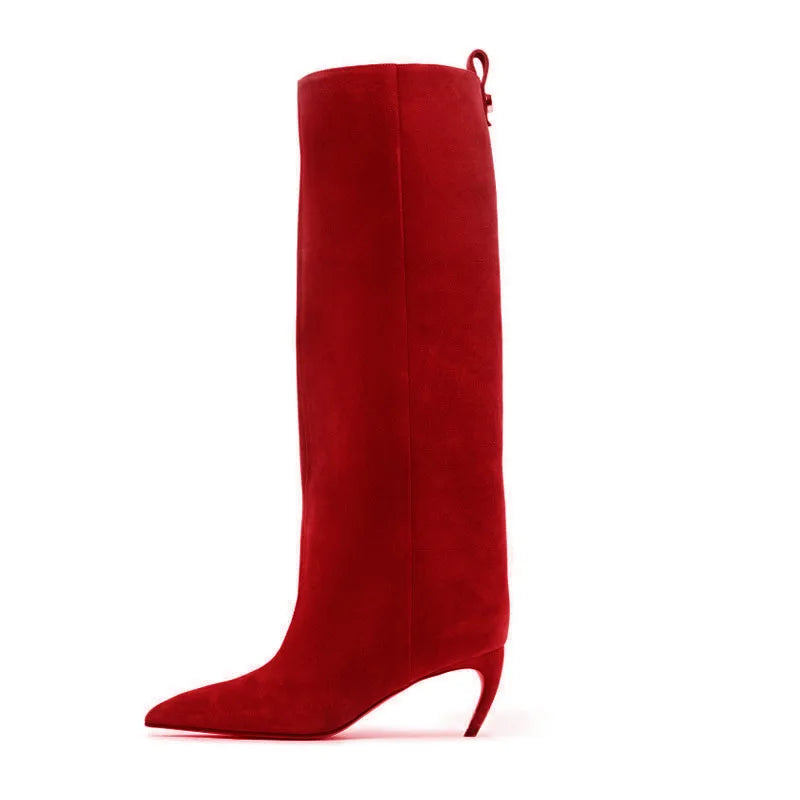 Santiag haute camel Daim Synthétique Femme - Élégance audacieuse à talon aiguille