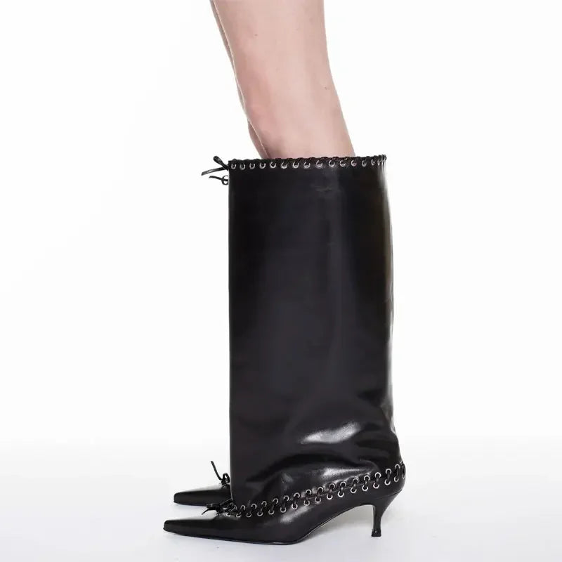 Santiag mi-haute blanc Synthétique Femme - Design chic lacé avec bout pointu